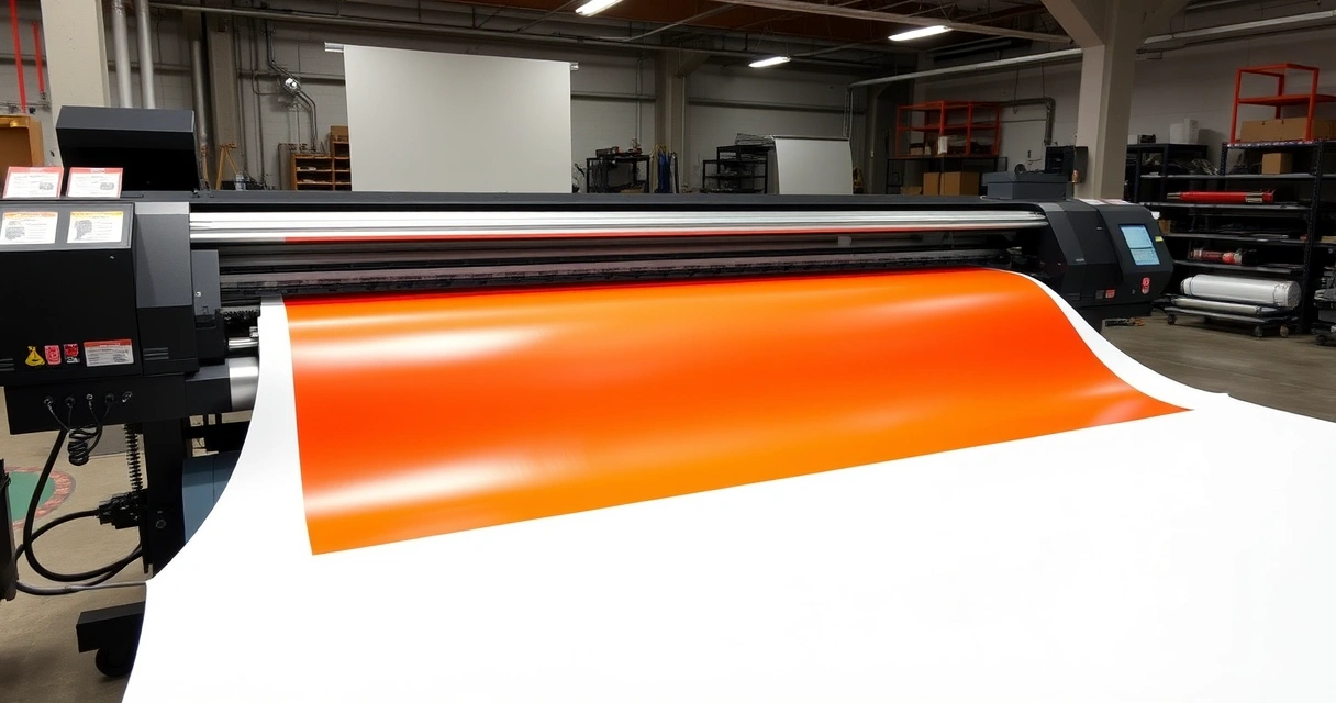 Impressora de grande formato produzindo banner em lona